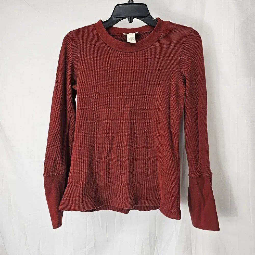 Sundance Women Thermal Top Blouse Shirt Size Medium Red Cotton Long Sleeve